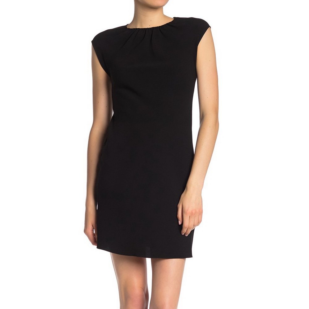NWT Theory Black Shirred Neck Cap Sleeves Dress
